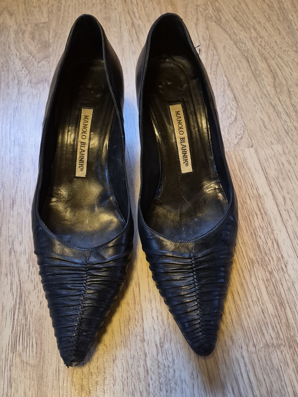 Manolo Blahnik Black Pointed Leather Pumps